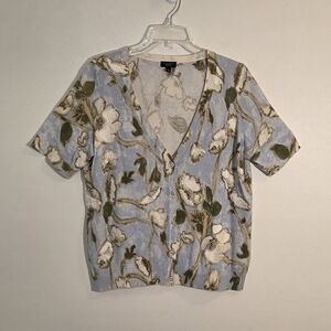 Talbots Floral V-neck Short Sleeve Button Sweater Cardigan